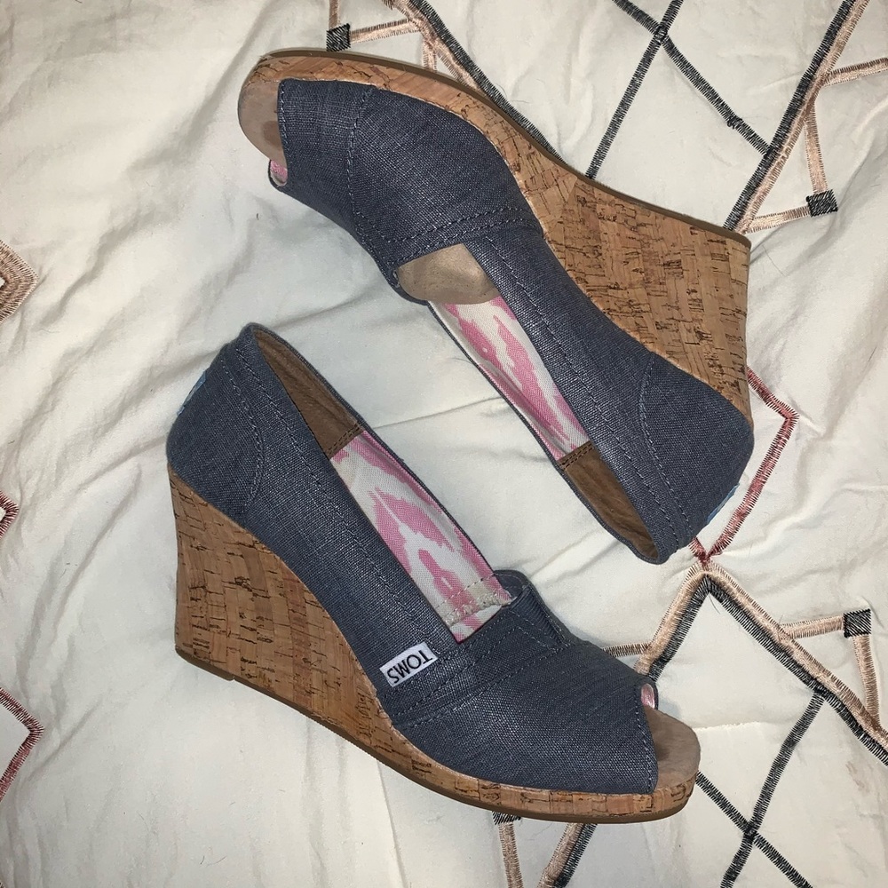 Toms Denim Wedges Cork Heel Size 7